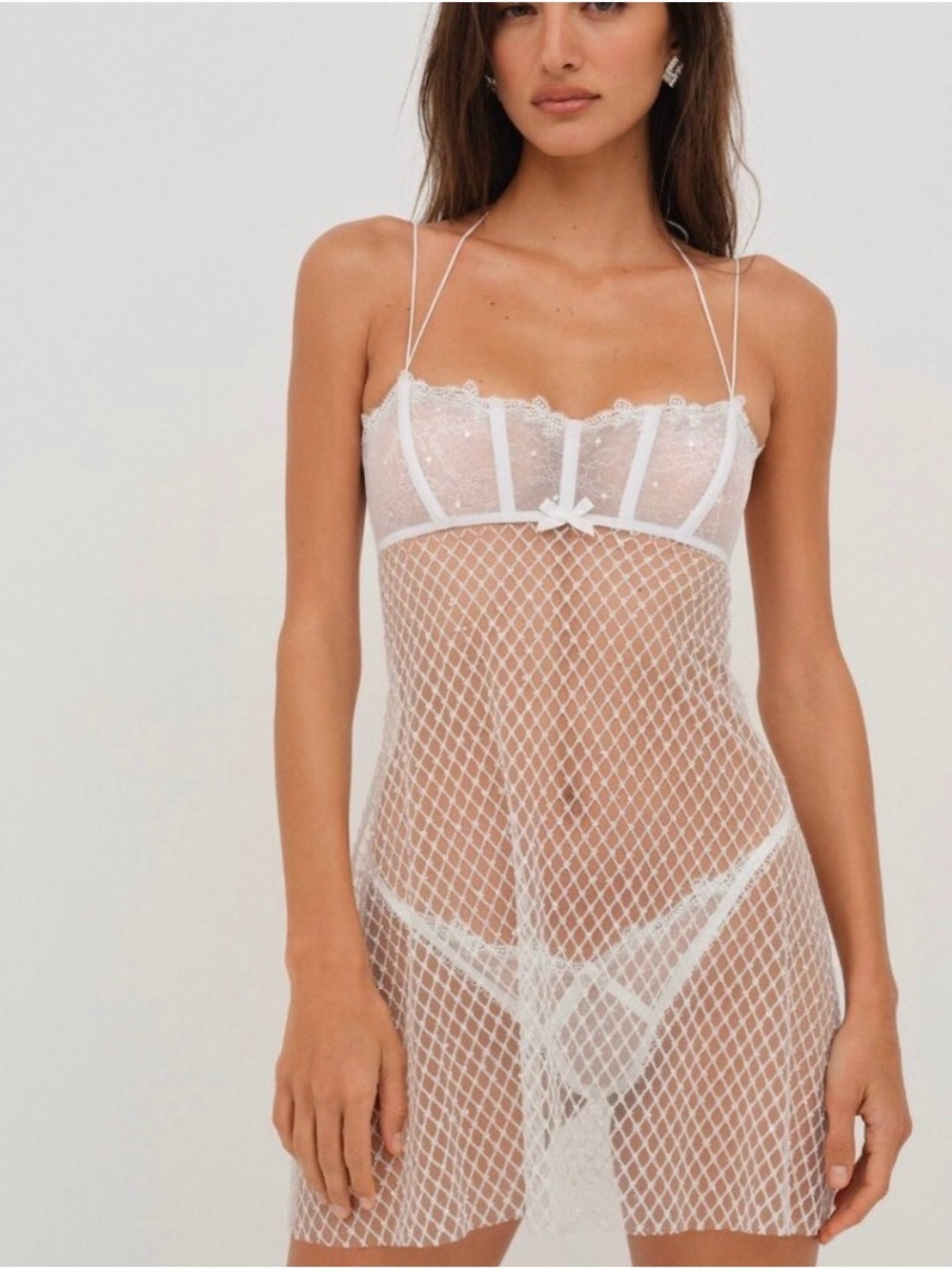 For Love & Lemons Ellery Glitter Slip Dress S White NWT